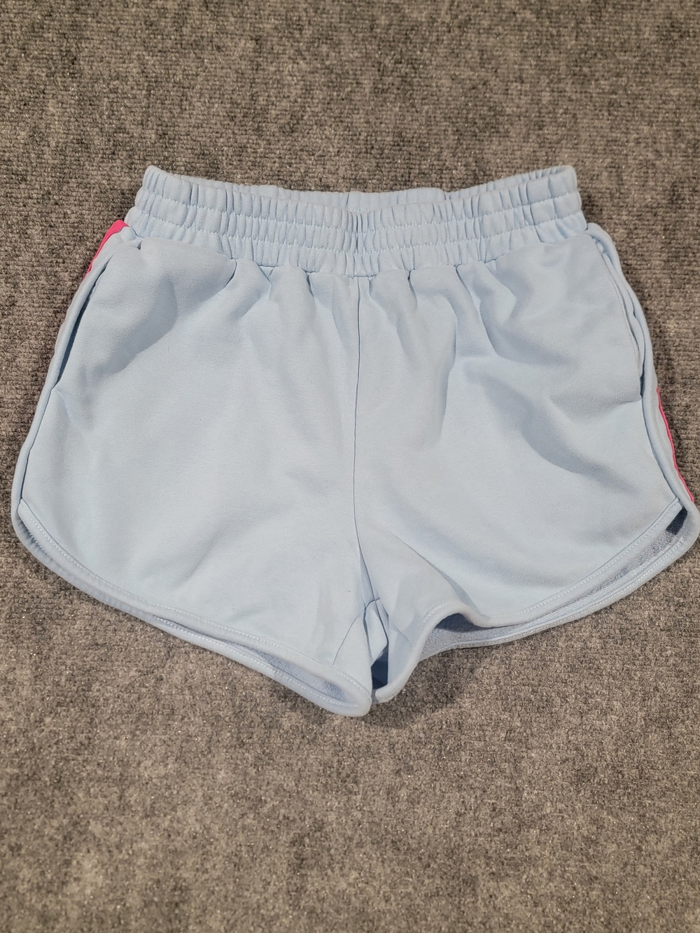 Light Blue Women's Athletic Shorts with Colorful Striped Trim Size Small